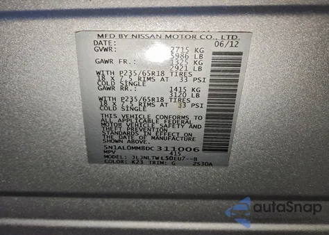 2013 Infiniti Jx35 z USA, uszkodzony, nr VIN 5N1AL0MM8DC311006